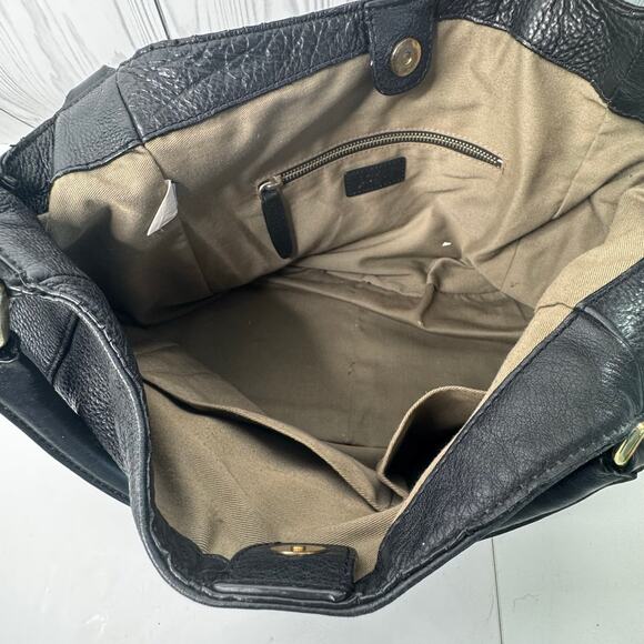 Y2K J.Crew Black Pebbled Soft Leather Slouchy Hobo Shoulder Bag Gold Pockets - Picture 3 of 10